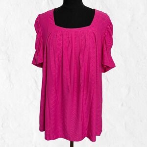 Dokotoo Blouse Womens 2XL Magenta Pink NEW Hollow Pleated Square Neck Top